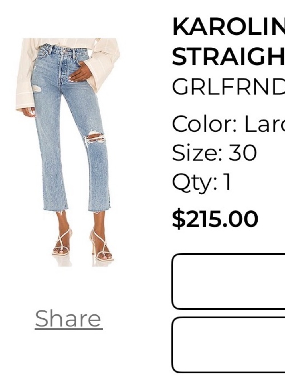 GRLFRND Karolina High-Rise Straight Jeans — Light Blue Distressed